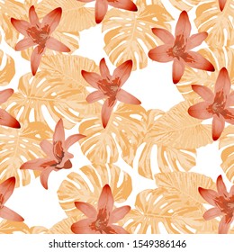 Philippine Flowers. Seamless Pattern with Tropic Leaves and Flowers.