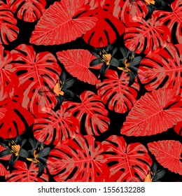Philippine Flowers. Seamless Pattern with Tropic Leaves and Flowers.