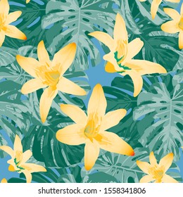 Philippine Flowers. Seamless Pattern with Tropic Leaves and Flowers.