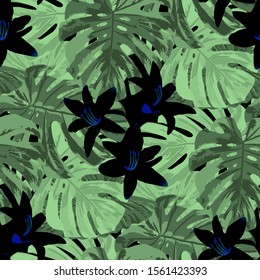 Philippine Flowers. Seamless Pattern with Tropic Leaves and Flowers.