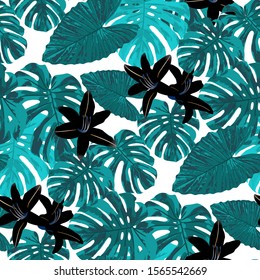 Philippine Flowers. Seamless Pattern with Tropic Leaves and Flowers.