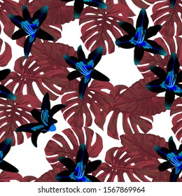 Philippine Flowers. Seamless Pattern with Tropic Leaves and Flowers.