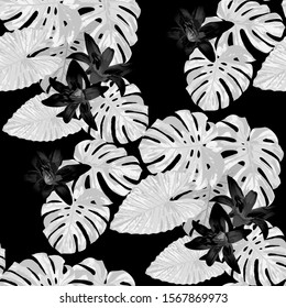 Philippine Flowers. Seamless Pattern with Tropic Leaves and Flowers.