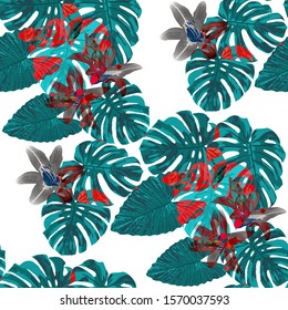 Philippine Flowers. Seamless Pattern with Tropic Leaves and Flowers.