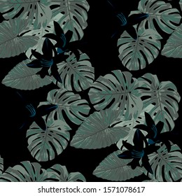 Philippine Flowers. Seamless Pattern with Tropic Leaves and Flowers.