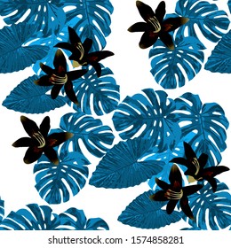 Philippine Flowers. Seamless Pattern with Tropic Leaves and Flowers.