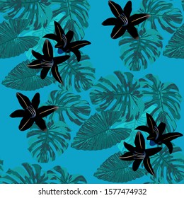 Philippine Flowers. Seamless Pattern with Tropic Leaves and Flowers.