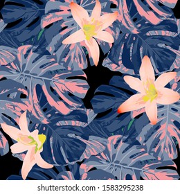 Philippine Flowers. Seamless Pattern with Tropic Leaves and Flowers.