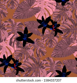 Philippine Flowers. Seamless Pattern with Tropic Leaves and Flowers.