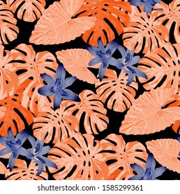 Philippine Flowers. Seamless Pattern with Tropic Leaves and Flowers.