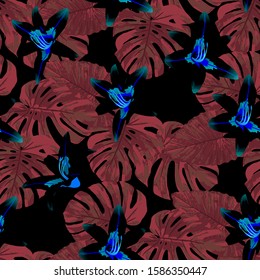 Philippine Flowers. Seamless Pattern with Tropic Leaves and Flowers.