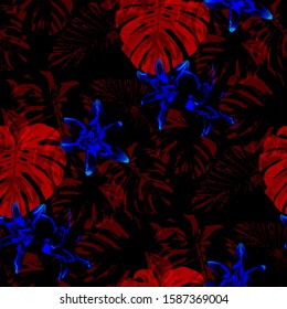 Philippine Flowers. Seamless Pattern with Tropic Leaves and Flowers.