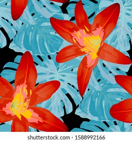 Philippine Flowers. Seamless Pattern with Tropic Leaves and Flowers.