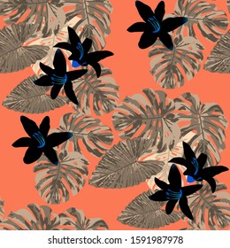 Philippine Flowers. Seamless Pattern with Tropic Leaves and Flowers.