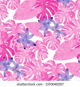 Philippine Flowers. Seamless Pattern with Tropic Leaves and Flowers.