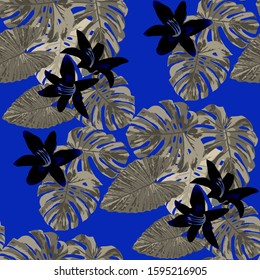 Philippine Flowers. Seamless Pattern with Tropic Leaves and Flowers.