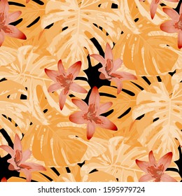Philippine Flowers. Seamless Pattern with Tropic Leaves and Flowers.
