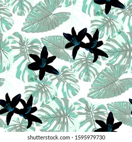 Philippine Flowers. Seamless Pattern with Tropic Leaves and Flowers.