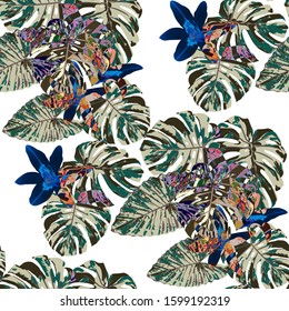 Philippine Flowers. Seamless Pattern with Tropic Leaves and Flowers.