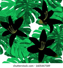 Philippine Flowers. Seamless Pattern with Tropic Leaves and Flowers.
