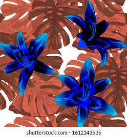 Philippine Flowers. Seamless Pattern with Tropic Leaves and Flowers.