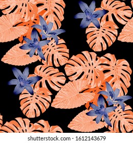 Philippine Flowers. Seamless Pattern with Tropic Leaves and Flowers.