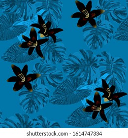 Philippine Flowers. Seamless Pattern with Tropic Leaves and Flowers.