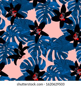 Philippine Flowers. Seamless Pattern with Tropic Leaves and Flowers.