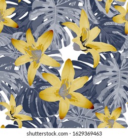 Philippine Flowers. Seamless Pattern with Tropic Leaves and Flowers.