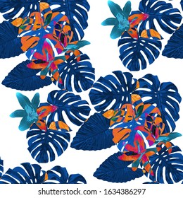 Philippine Flowers. Seamless Pattern with Tropic Leaves and Flowers.