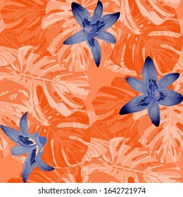 Philippine Flowers. Seamless Pattern with Tropic Leaves and Flowers.