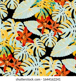 Philippine Flowers. Seamless Pattern with Tropic Leaves and Flowers.