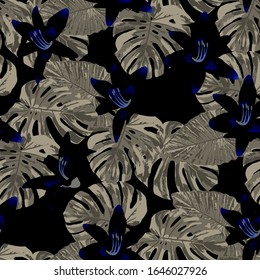Philippine Flowers. Seamless Pattern with Tropic Leaves and Flowers.