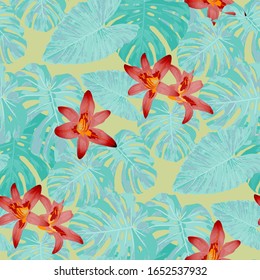Philippine Flowers. Seamless Pattern with Tropic Leaves and Flowers.