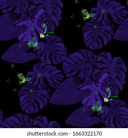 Philippine Flowers. Seamless Pattern with Tropic Leaves and Flowers.