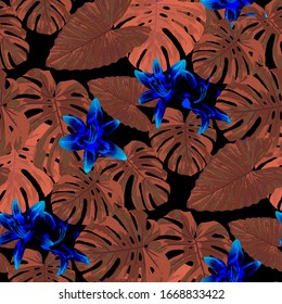 Philippine Flowers. Seamless Pattern with Tropic Leaves and Flowers.