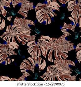 Philippine Flowers. Seamless Pattern with Tropic Leaves and Flowers.