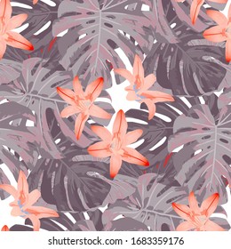 Philippine Flowers. Seamless Pattern with Tropic Leaves and Flowers.
