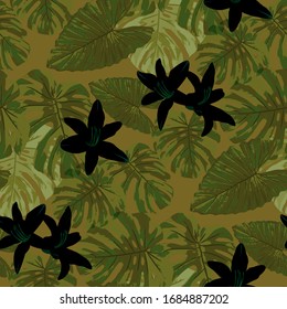 Philippine Flowers. Seamless Pattern with Tropic Leaves and Flowers.