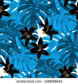 Philippine Flowers. Seamless Pattern with Tropic Leaves and Flowers.