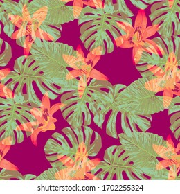Philippine Flowers. Seamless Pattern with Tropic Leaves and Flowers.
