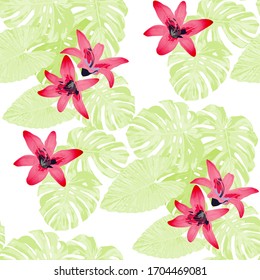 Flores filipinas. Patrón sin problemas con hojas y flores tropicales.