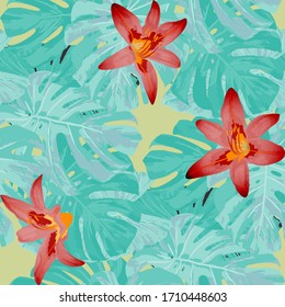Philippine Flowers. Seamless Pattern with Tropic Leaves and Flowers.