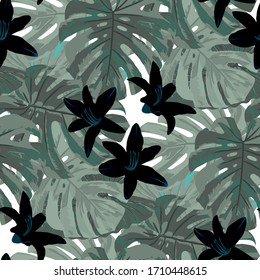 Philippine Flowers. Seamless Pattern with Tropic Leaves and Flowers.