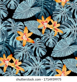 Philippine Flowers. Seamless Pattern with Tropic Leaves and Flowers.