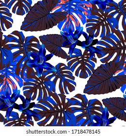 Philippine Flowers. Seamless Pattern with Tropic Leaves and Flowers.