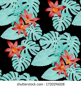 Philippinische Blumen. Nahtlose Muster mit tropischen Blättern und Blumen.