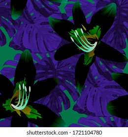 Philippine Flowers. Seamless Pattern with Tropic Leaves and Flowers.