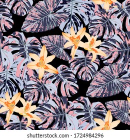 Philippine Flowers. Seamless Pattern with Tropic Leaves and Flowers.
