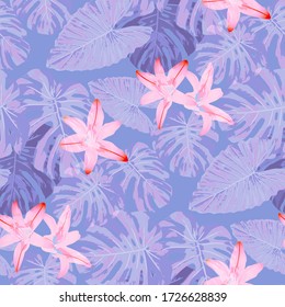 Philippine Flowers. Seamless Pattern with Tropic Leaves and Flowers.